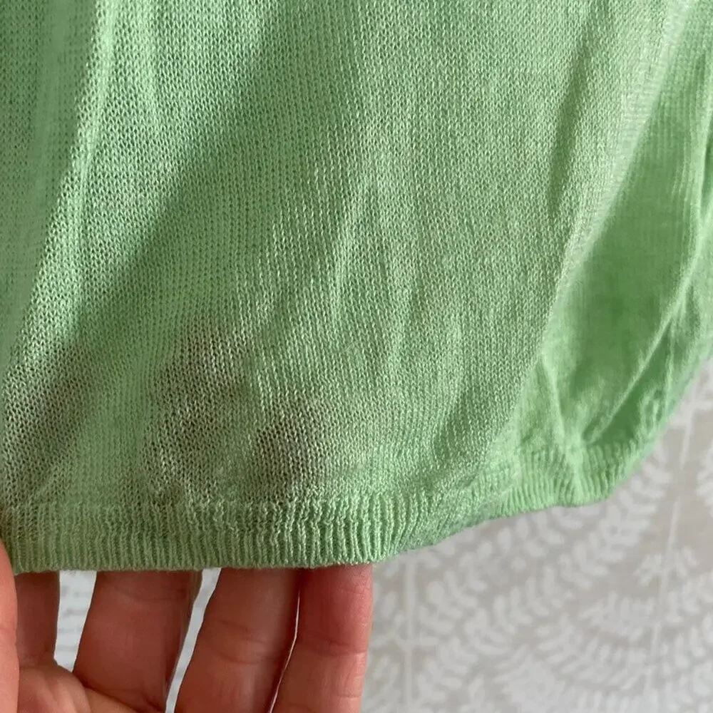 Cynthia Rowley Pale Green Linen Blend Crew Neck Sweater, 3/4 Sleeve, Small